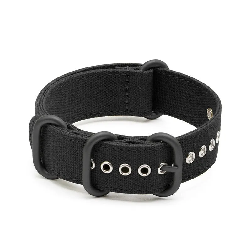 Canvas nylon thickened watch band in army green with silver buckle on a wrist