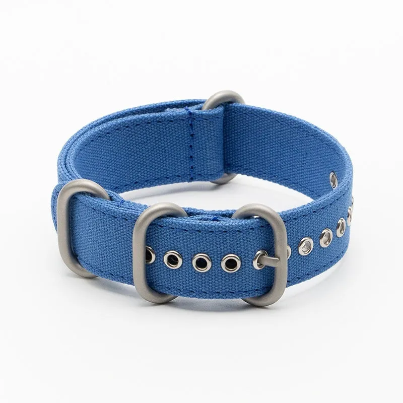 Canvas nylon thickened watch band in army green with silver buckle on a wrist