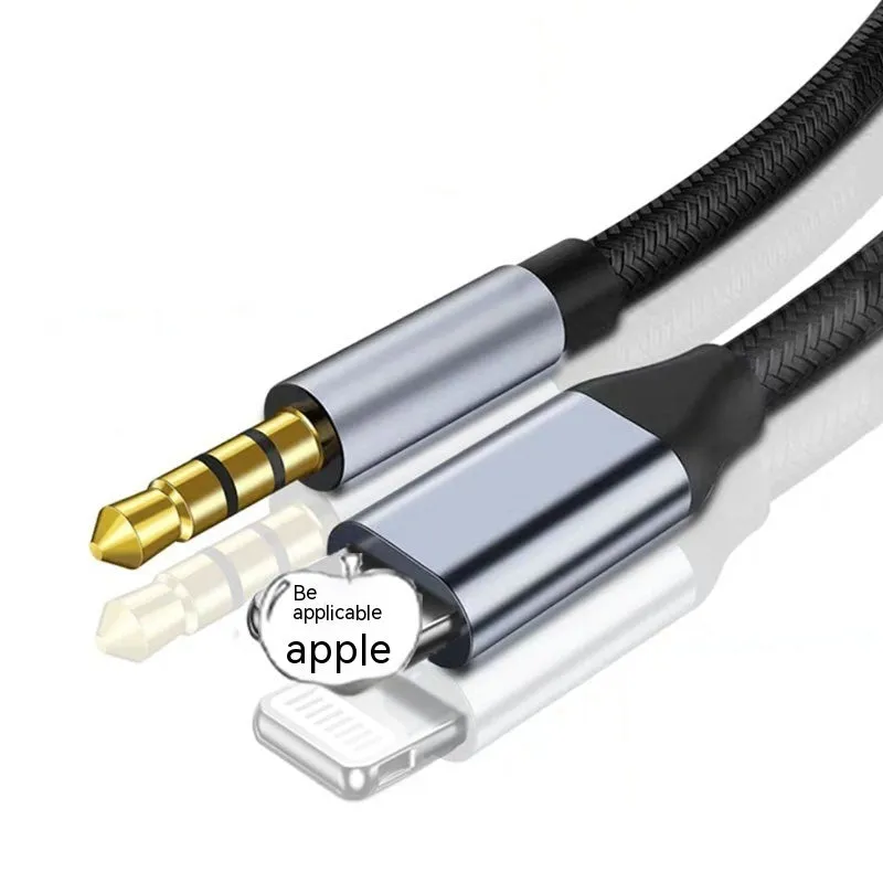 Lightning to 3.5mm male AUX audio adapter cable in black woven finish
