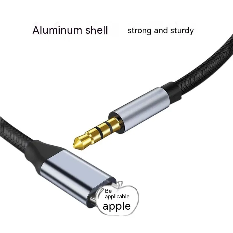 Lightning to 3.5mm male AUX audio adapter cable in black woven finish