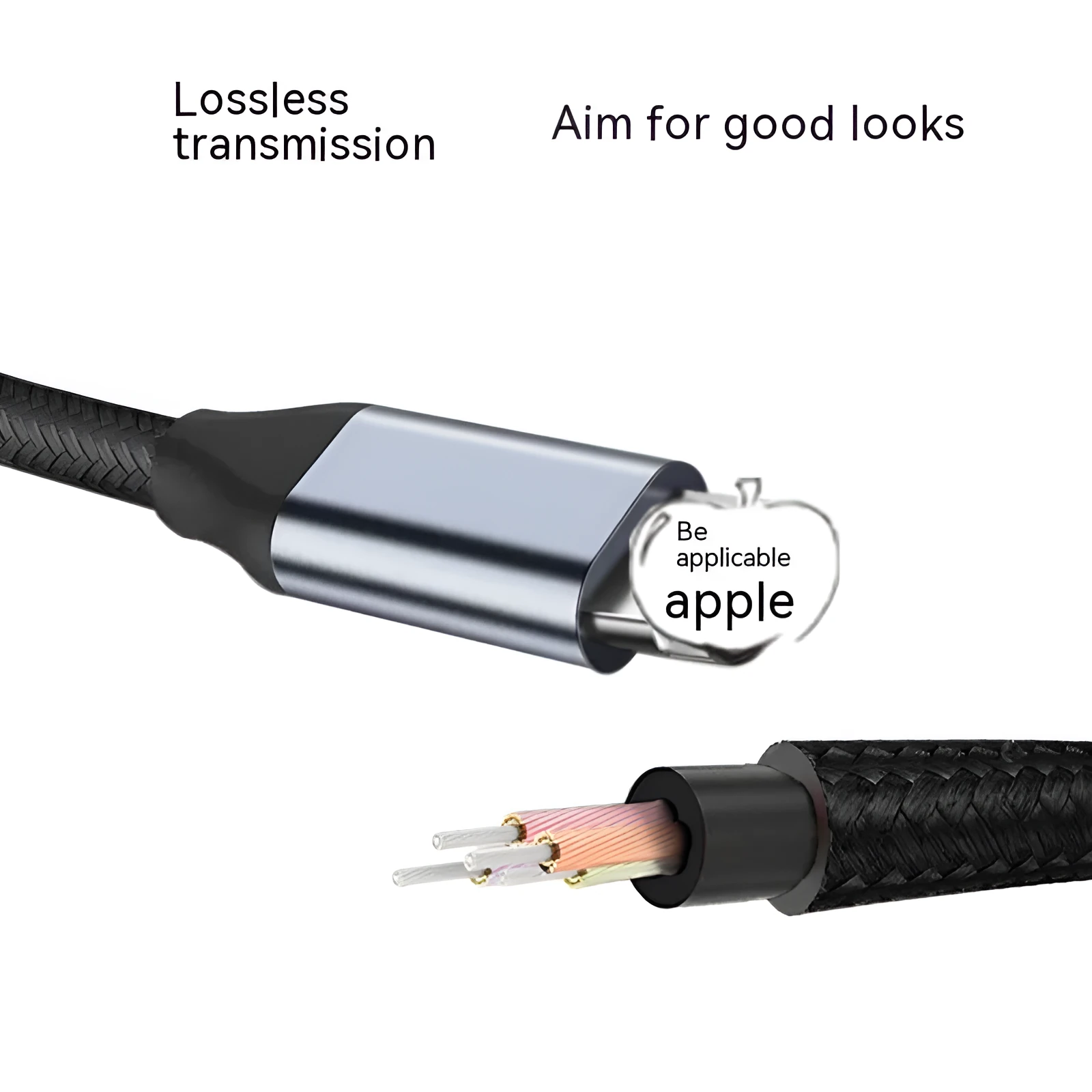 Lightning to 3.5mm male AUX audio adapter cable in black woven finish