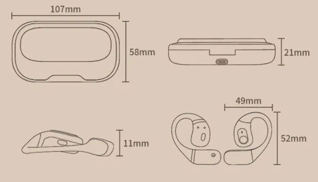 Ear-mounted sports Bluetooth headset with ear hook, PC ABS body, liquid silicone earpiece, in black – front view