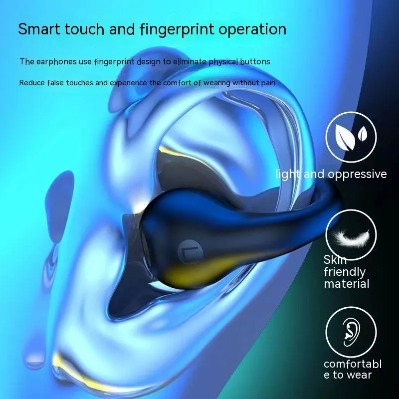 Non-in-ear clip wireless Bluetooth headset with air conduction in black plastic, ear hook style