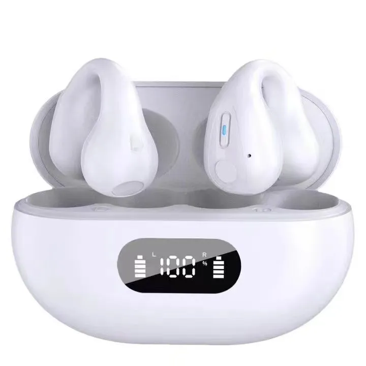 Non-in-ear clip wireless Bluetooth headset with air conduction in black plastic, ear hook style