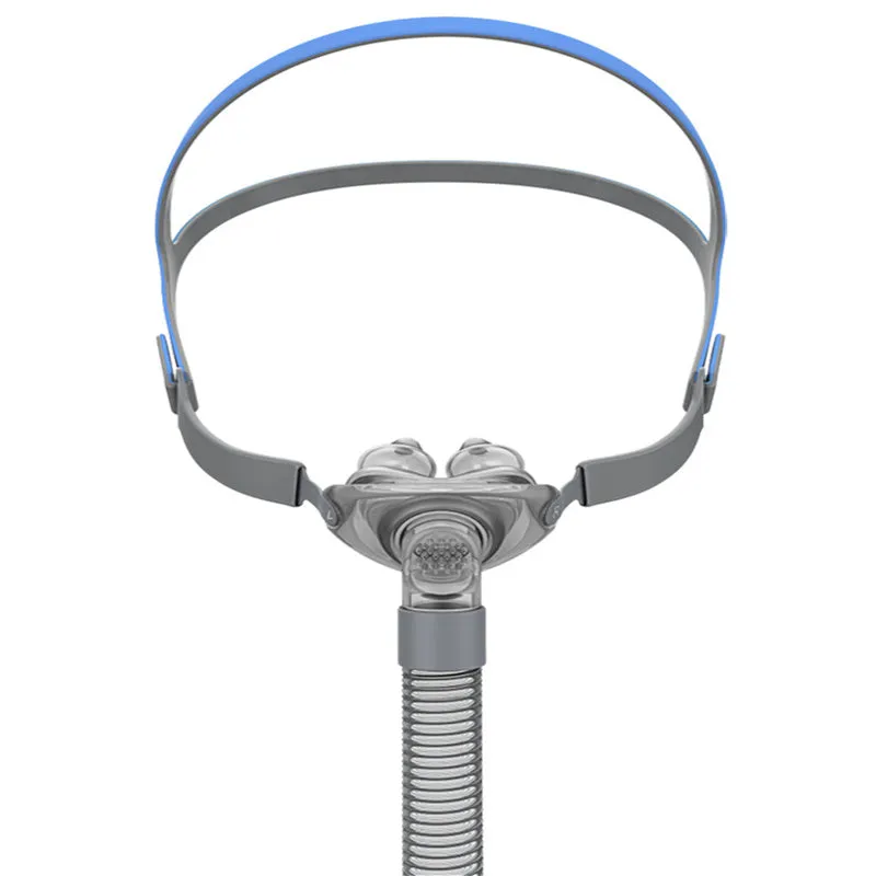 Ventilator nasal pillow mask accessory kit showing plastic nose pad, silicone cushion and thickened headband