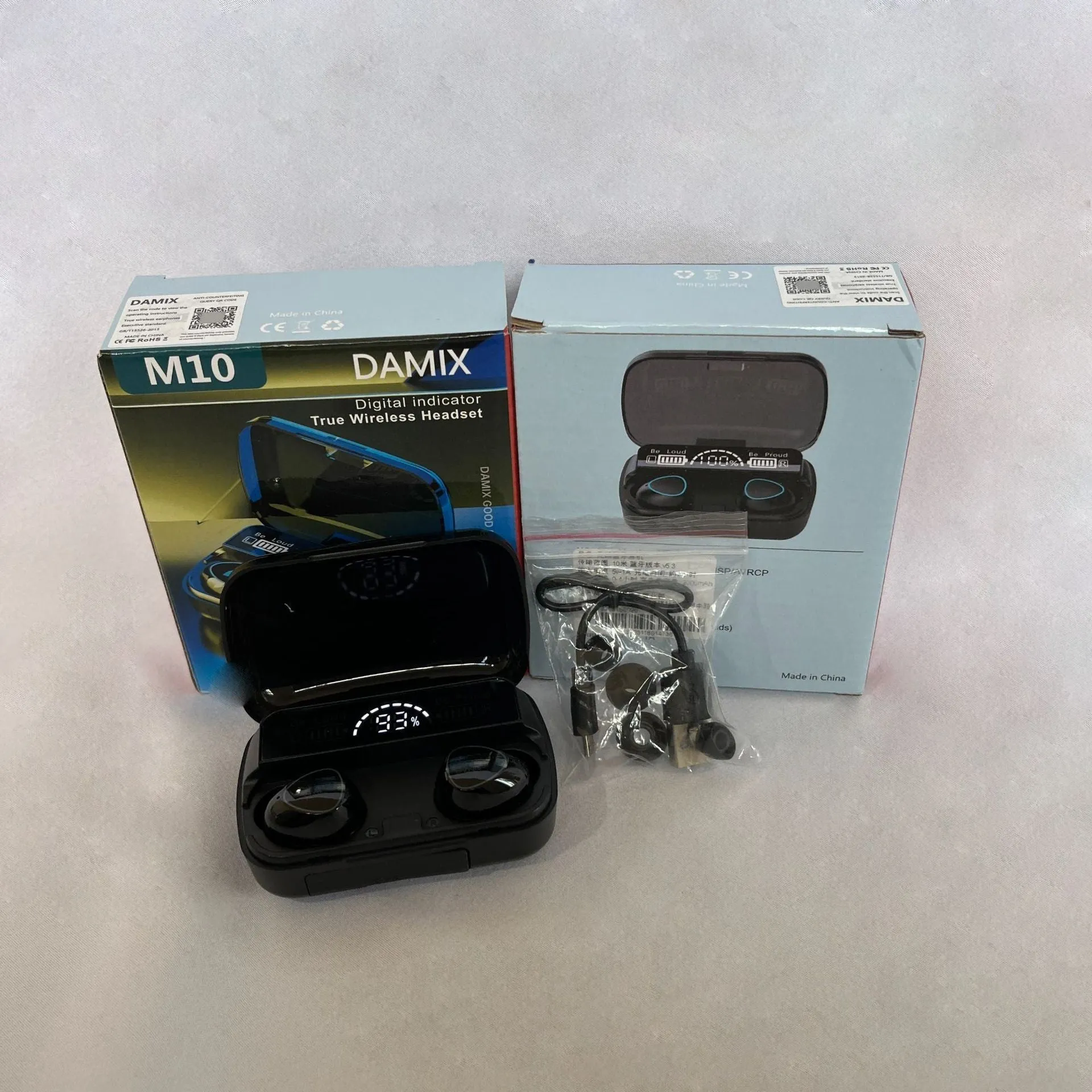 Black wireless Bluetooth earbuds with digital display charging case and magnetic charging