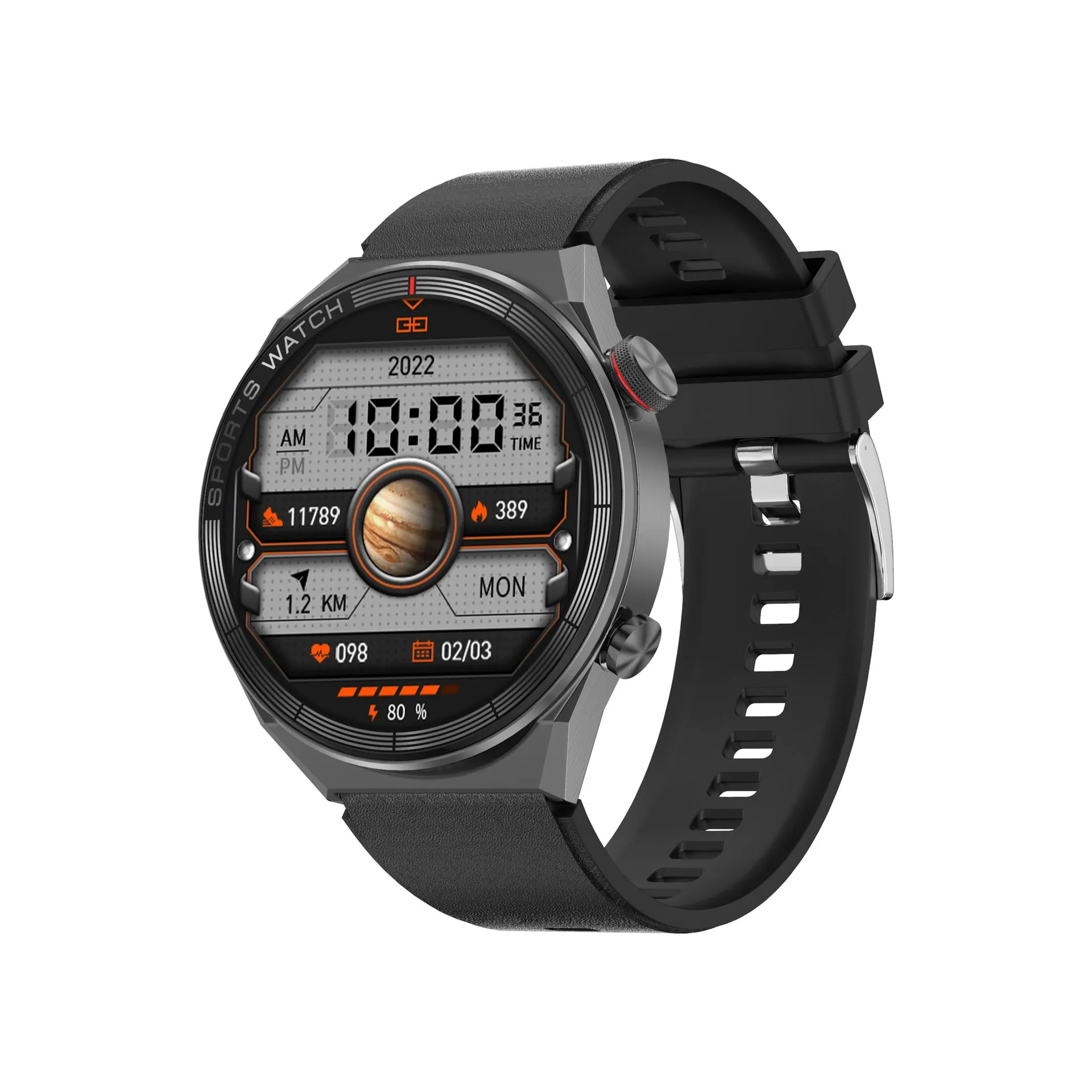 Large screen Bluetooth smart watch with HD display showing interface, available in black or silver with multiple strap options