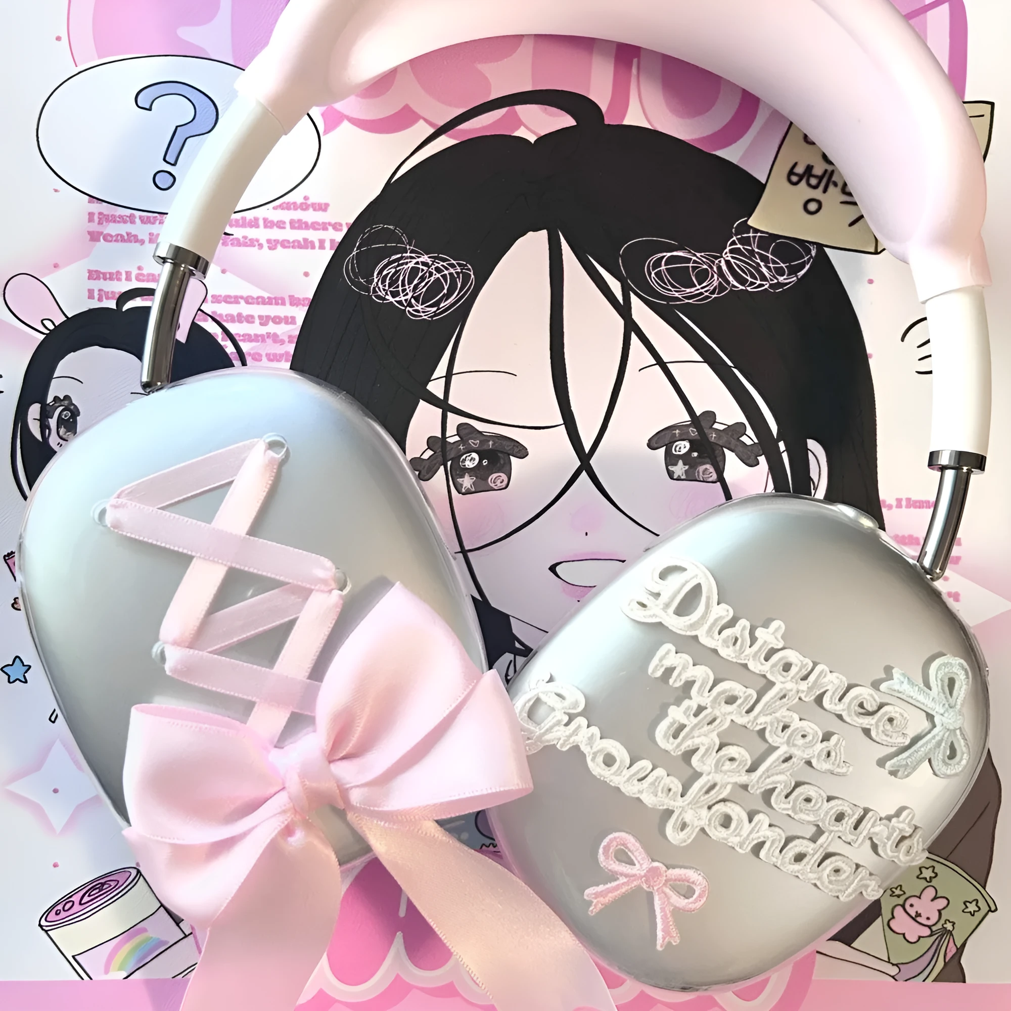 Transparent TPU soft shell earphone covers with heart design for AirPods Max, pack of one pair