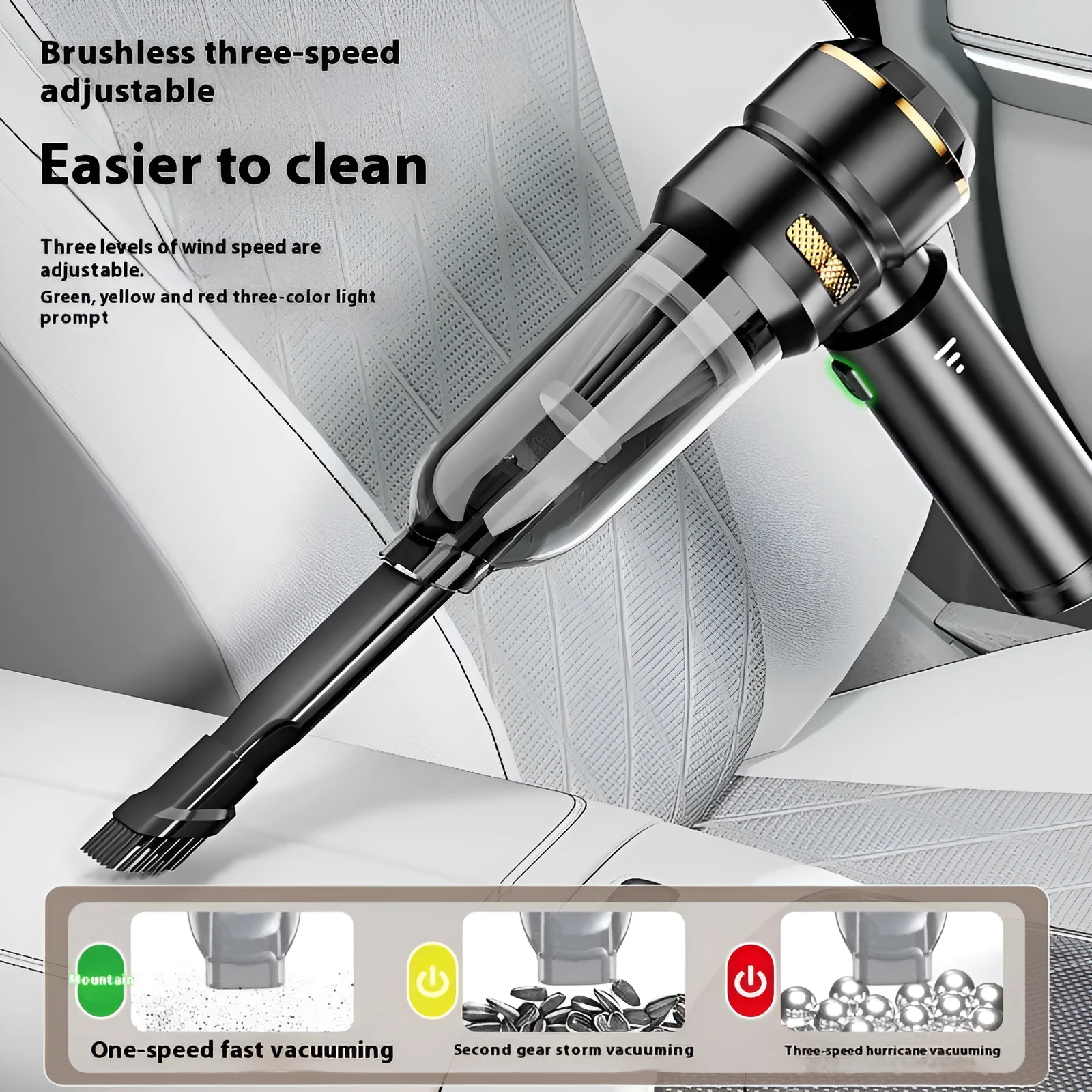 Suction and blowing dual-purpose mini handheld car cleaner in silver purple with power display and Type-C charging