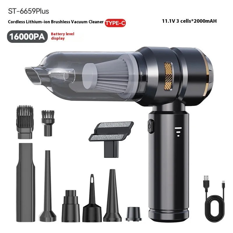 Suction and blowing dual-purpose mini handheld car cleaner in silver purple with power display and Type-C charging