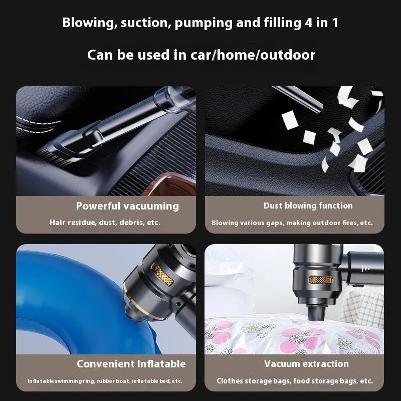 Suction and blowing dual-purpose mini handheld car cleaner in silver purple with power display and Type-C charging