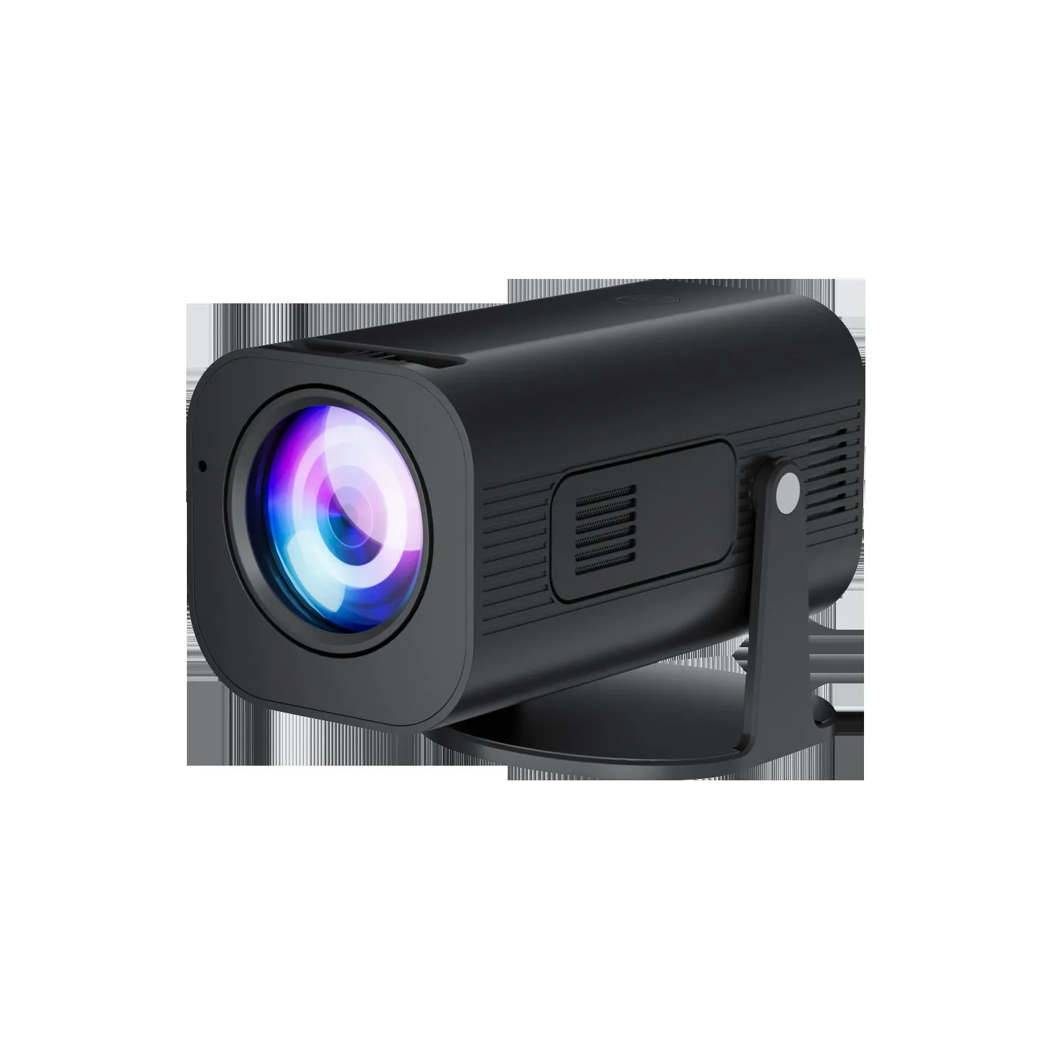 P330 portable mini projector in black or white colour with remote control on a table.