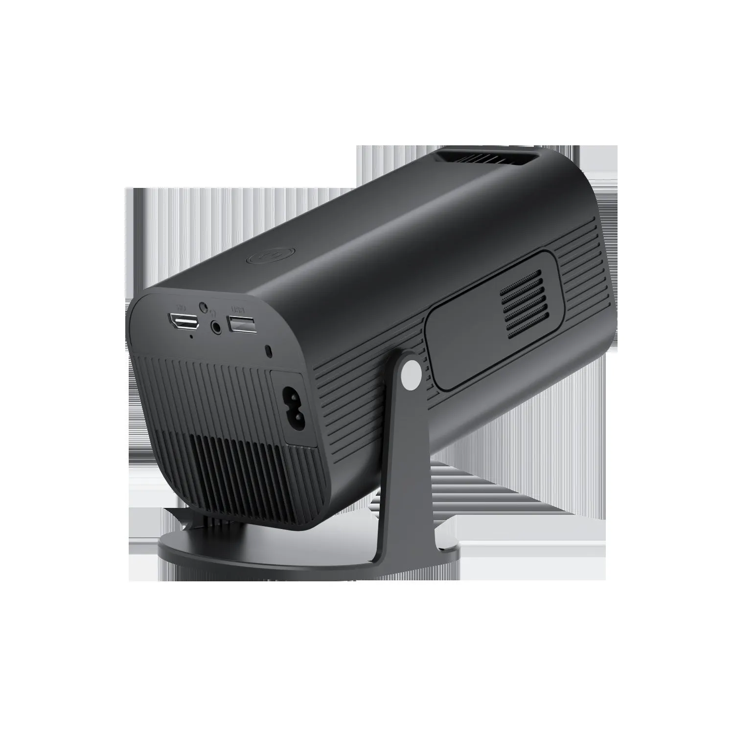 P330 portable mini projector in black or white colour with remote control on a table.