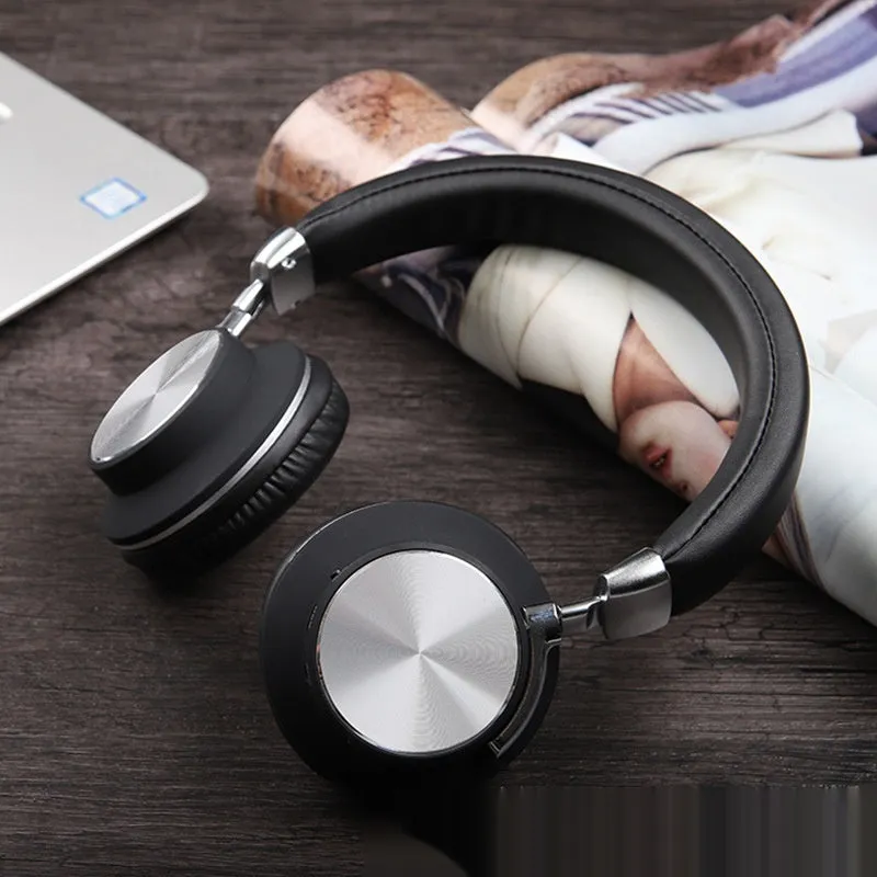 Wireless Bluetooth headset in black with over-ear head-mounted design and fashion simple style