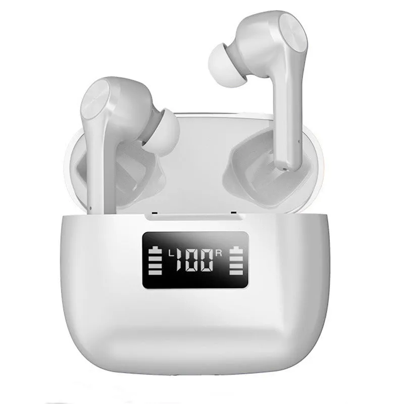Cool black wireless stereo earphones with touch controls and charging case