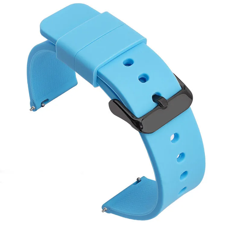 Multicolor silicone waterproof smart watch band with switch ear clip – black silver buckle, 18-24mm sizes