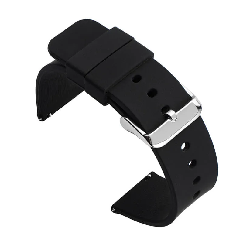 Multicolor silicone waterproof smart watch band with switch ear clip – black silver buckle, 18-24mm sizes