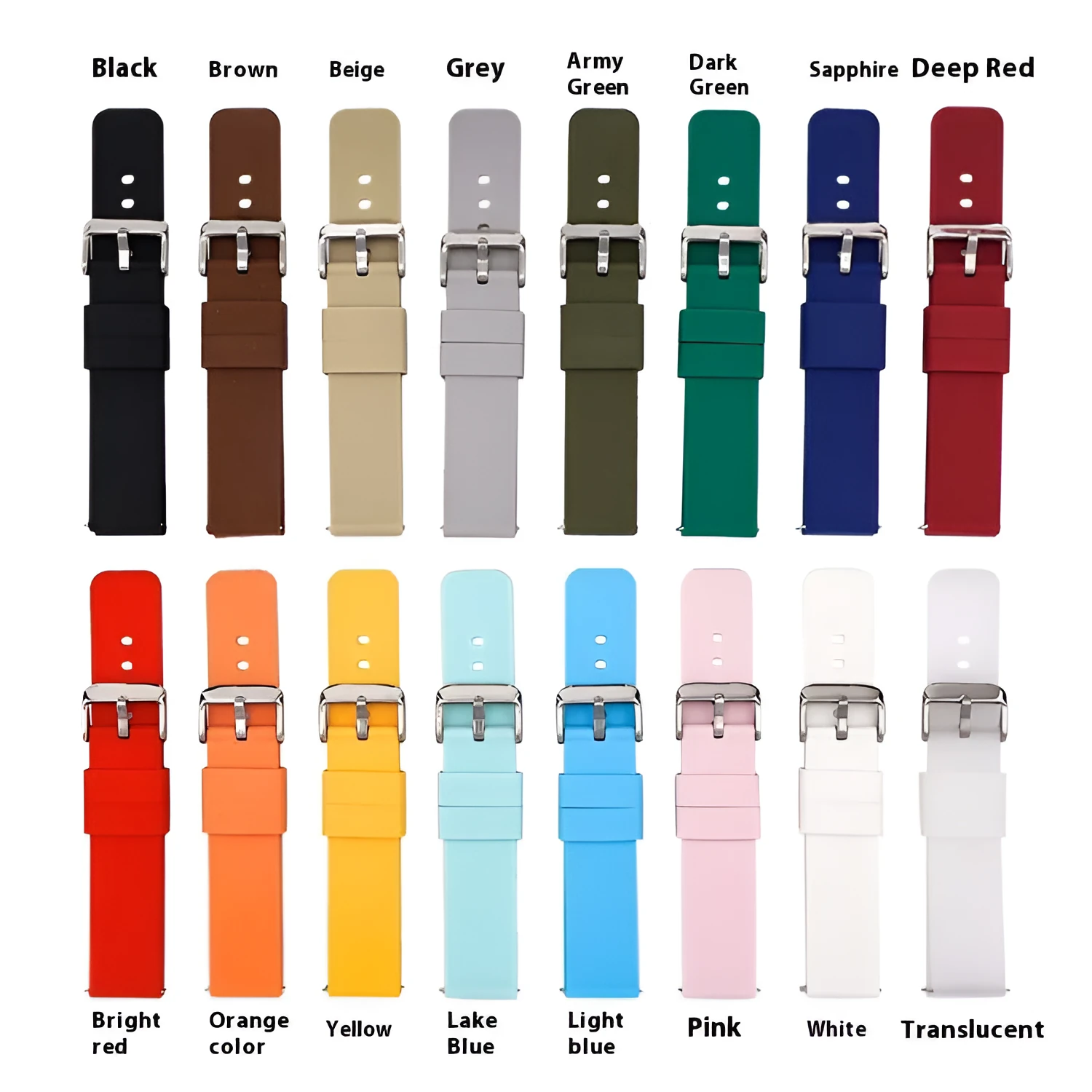 Multicolor silicone waterproof smart watch band with switch ear clip – black silver buckle, 18-24mm sizes