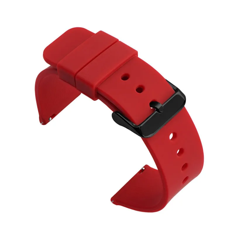 Multicolor silicone waterproof smart watch band with switch ear clip – black silver buckle, 18-24mm sizes