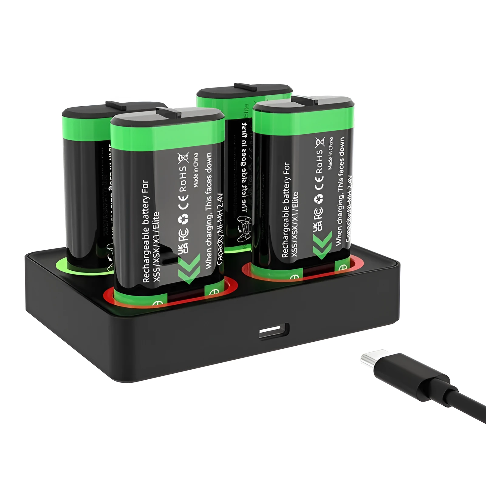 Black ABS portable battery charging base for Xbox One and Series X/S controllers, 147x139x22mm
