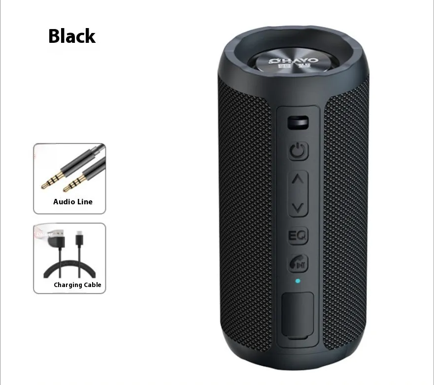 Portable Bluetooth speaker in black standard edition with waterproof nylon net silicone shell and subwoofer