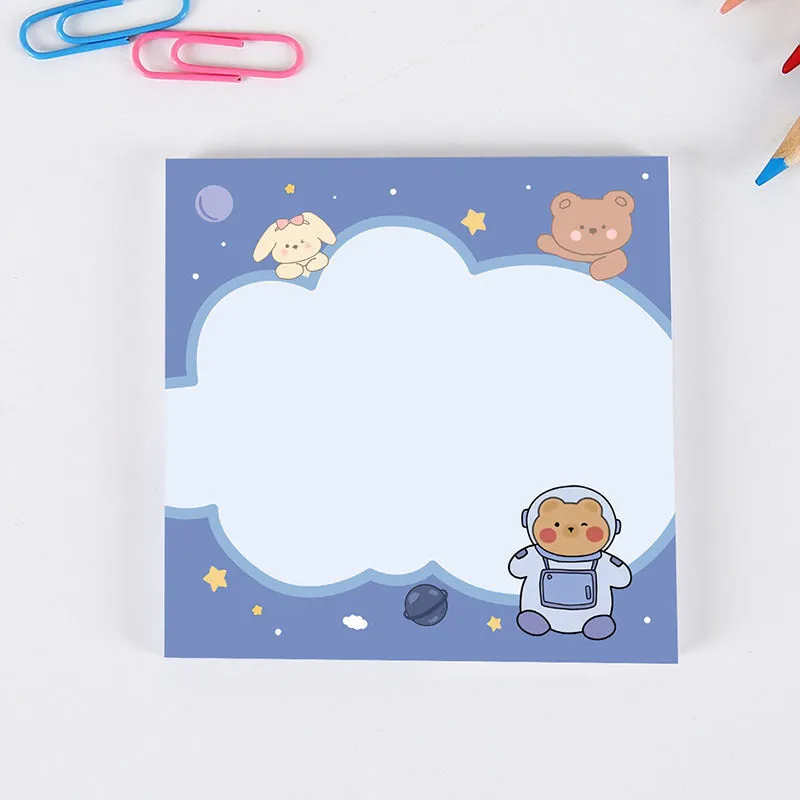 Cute cartoon bear sticky notes 8x8cm with 50 sheets, showing a Happy Bear design on a yellow background