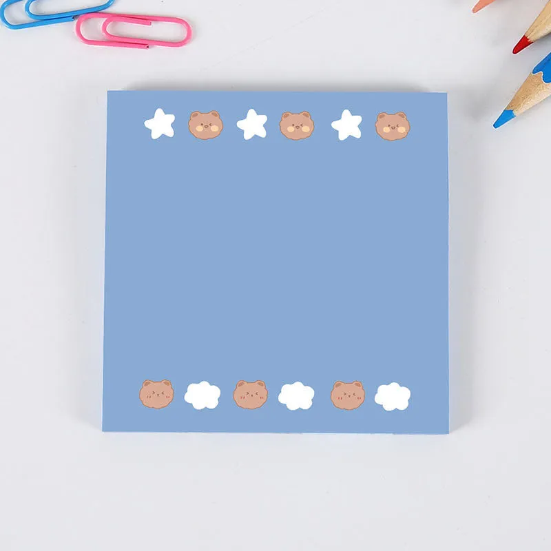 Cute cartoon bear sticky notes 8x8cm with 50 sheets, showing a Happy Bear design on a yellow background