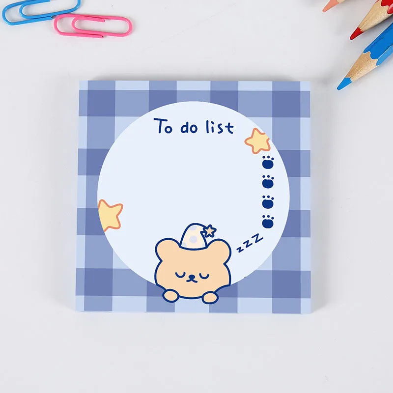 Cute cartoon bear sticky notes 8x8cm with 50 sheets, showing a Happy Bear design on a yellow background