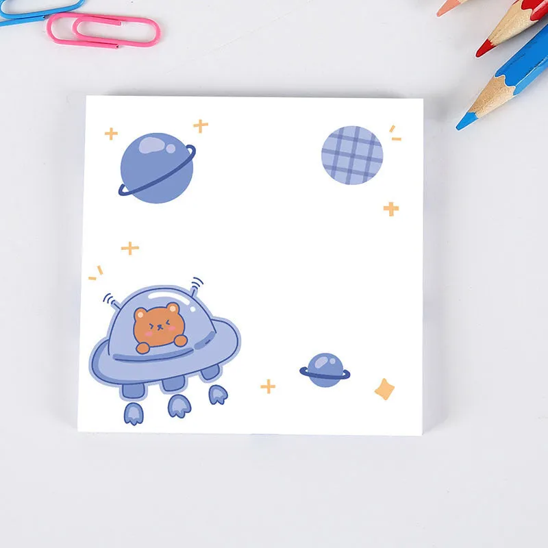 Cute cartoon bear sticky notes 8x8cm with 50 sheets, showing a Happy Bear design on a yellow background