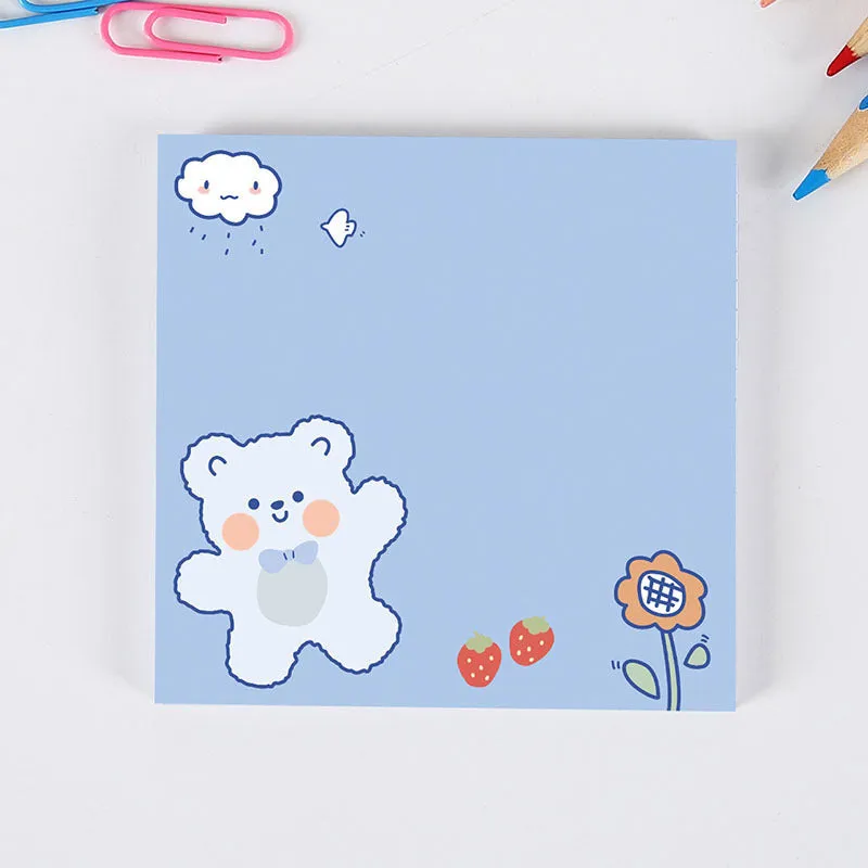 Cute cartoon bear sticky notes 8x8cm with 50 sheets, showing a Happy Bear design on a yellow background