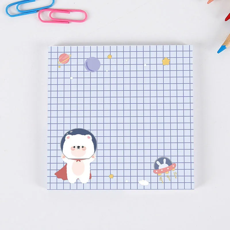 Cute cartoon bear sticky notes 8x8cm with 50 sheets, showing a Happy Bear design on a yellow background
