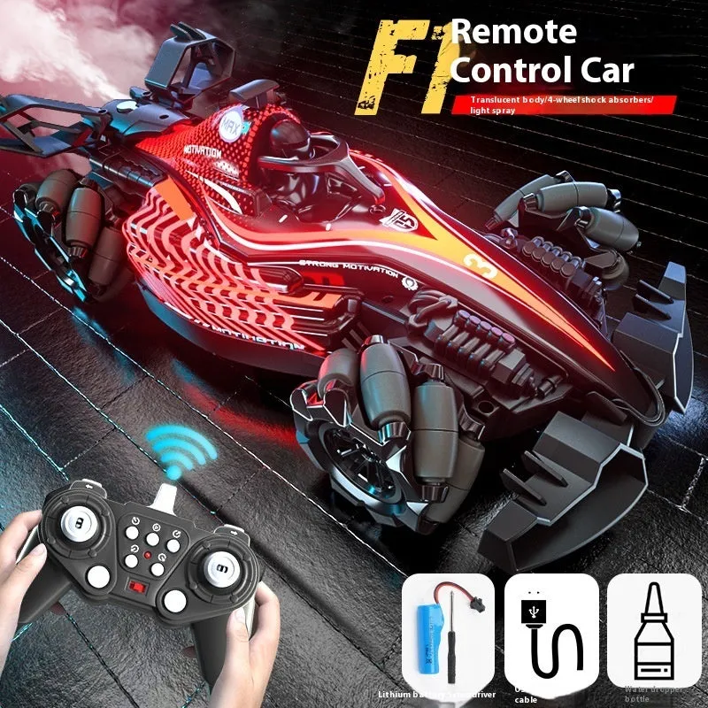 Red F1 four-wheel drive spray racing gesture sensing remote-control car with drift feature and plastic body
