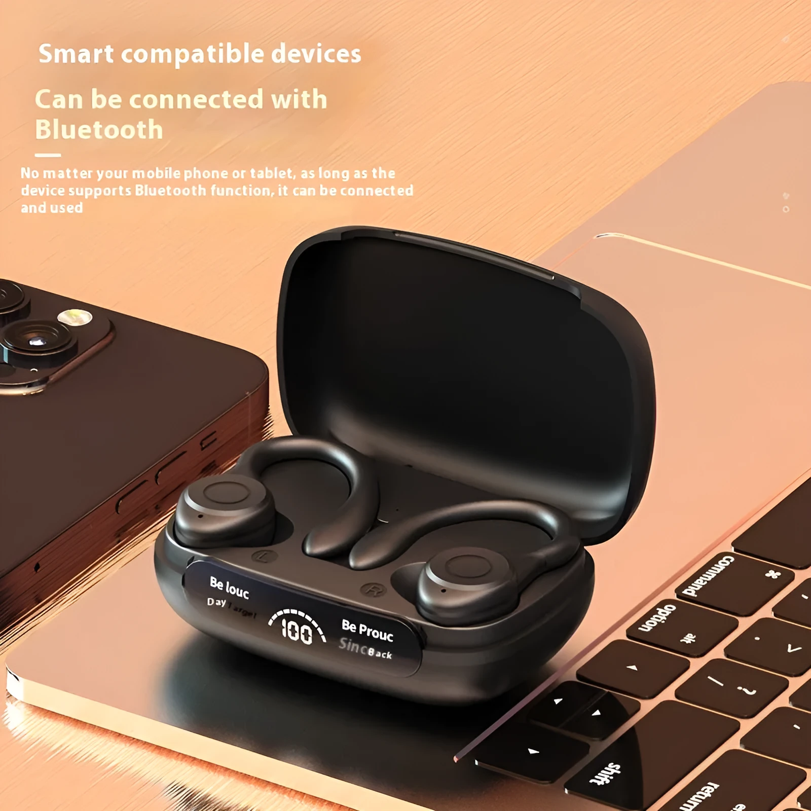 Y7 wireless Bluetooth headset ear-mounted for sports running in black with digital display