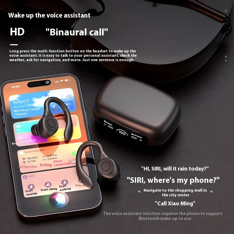 Y7 wireless Bluetooth headset ear-mounted for sports running in black with digital display