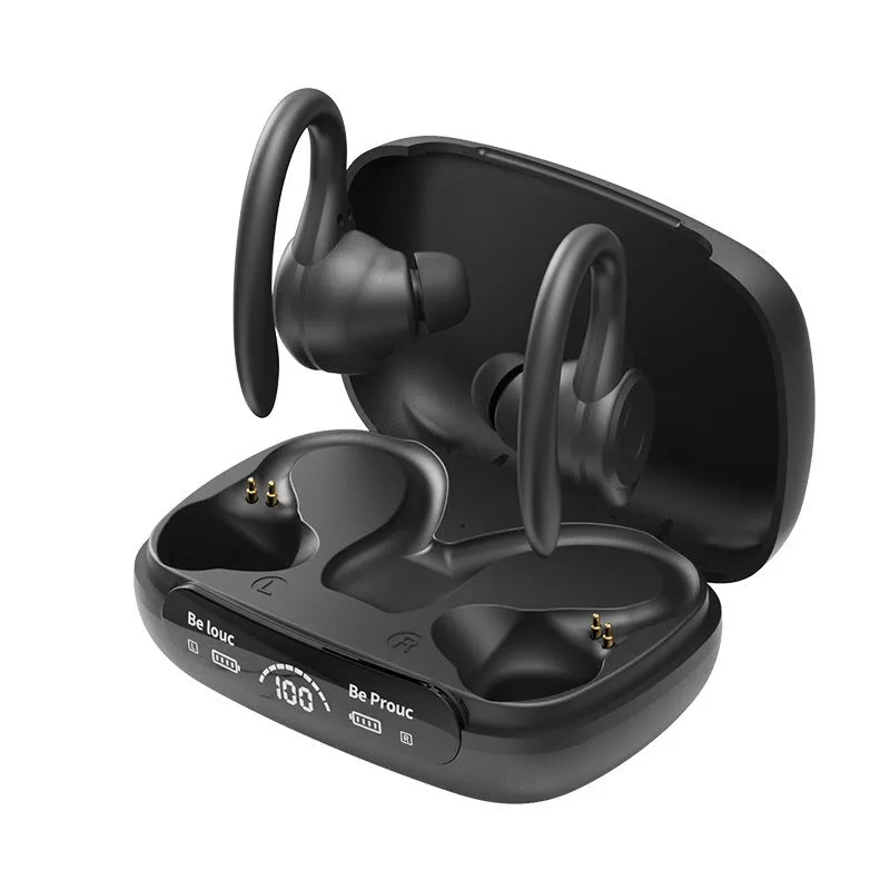 Y7 wireless Bluetooth headset ear-mounted for sports running in black with digital display
