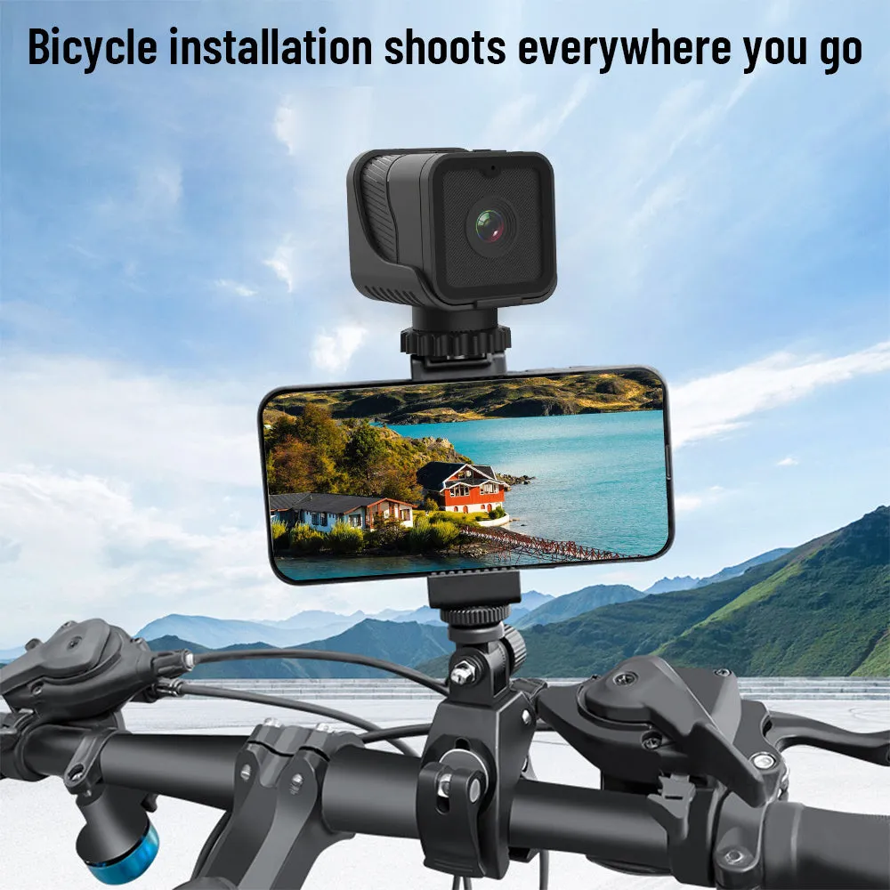 Z03 black outdoor sports waterproof HD 1080p camera with WIFI remote control, shown with mounting base and USB cable