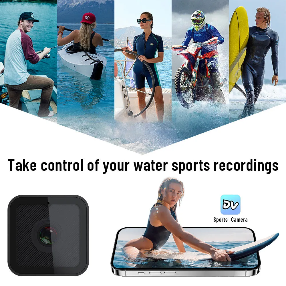 Z03 black outdoor sports waterproof HD 1080p camera with WIFI remote control, shown with mounting base and USB cable