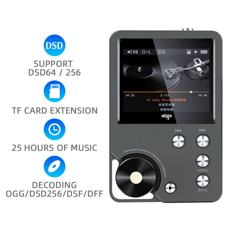 Master HIFI lossless DSD256 music player Silver Gray with 2-inch screen and push-button controls