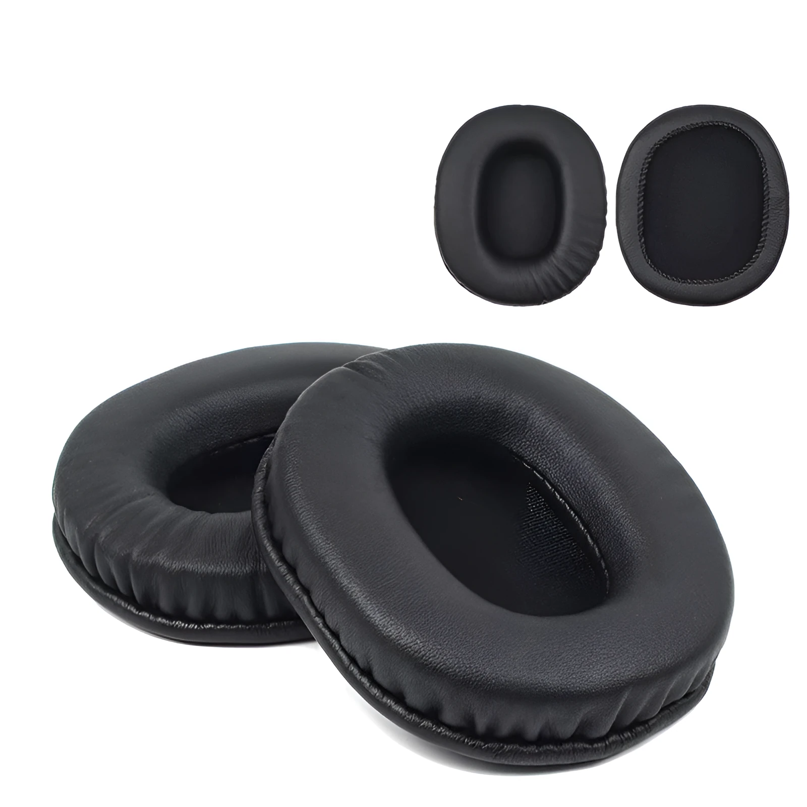 Black soft PU leather replacement earpads for Sony 1R headphones, showing a set of two pieces.