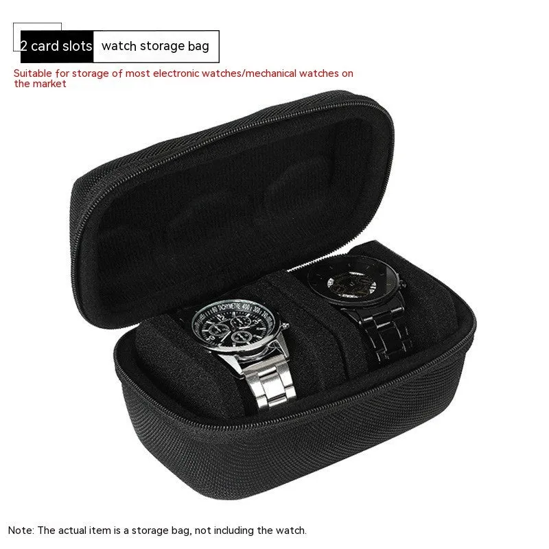 Black drop-resistant watch storage bag with EVA padding and velvet lining, 1 card position, on a flat surface