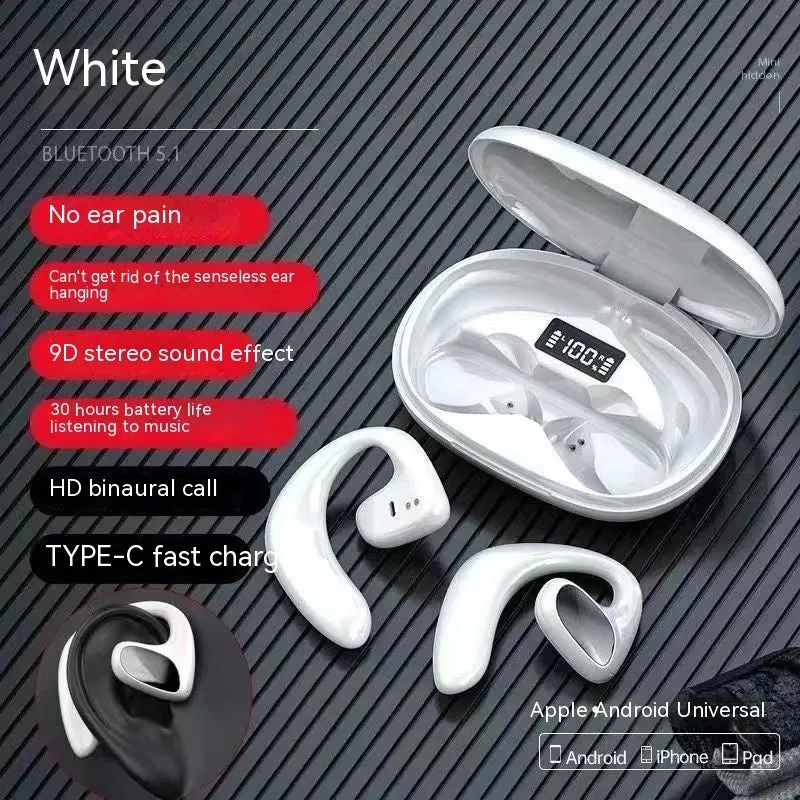 Wireless Bluetooth non-in-ear ear-mounted headset with digital display, available in black, blue, white, and skin colour