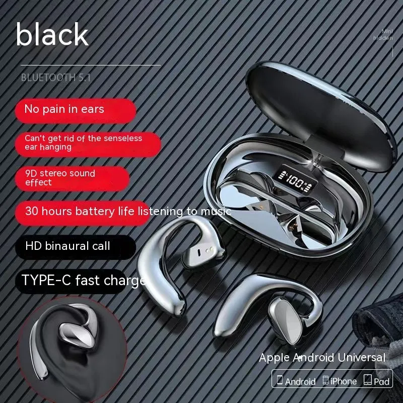 Wireless Bluetooth non-in-ear ear-mounted headset with digital display, available in black, blue, white, and skin colour