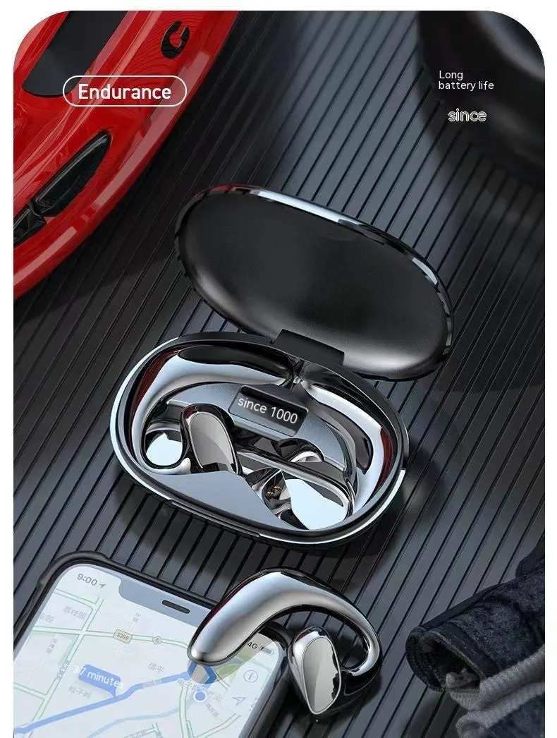 Wireless Bluetooth non-in-ear ear-mounted headset with digital display, available in black, blue, white, and skin colour