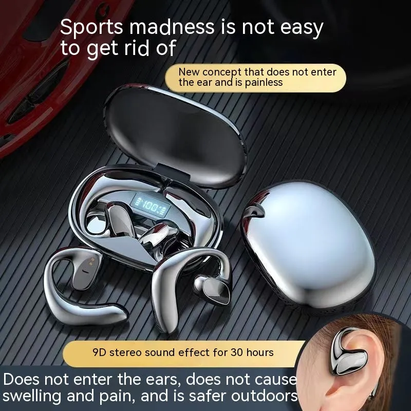 Wireless Bluetooth non-in-ear ear-mounted headset with digital display, available in black, blue, white, and skin colour