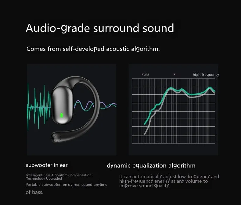 Bone conduction sports headset in black with digital display and ear hook design