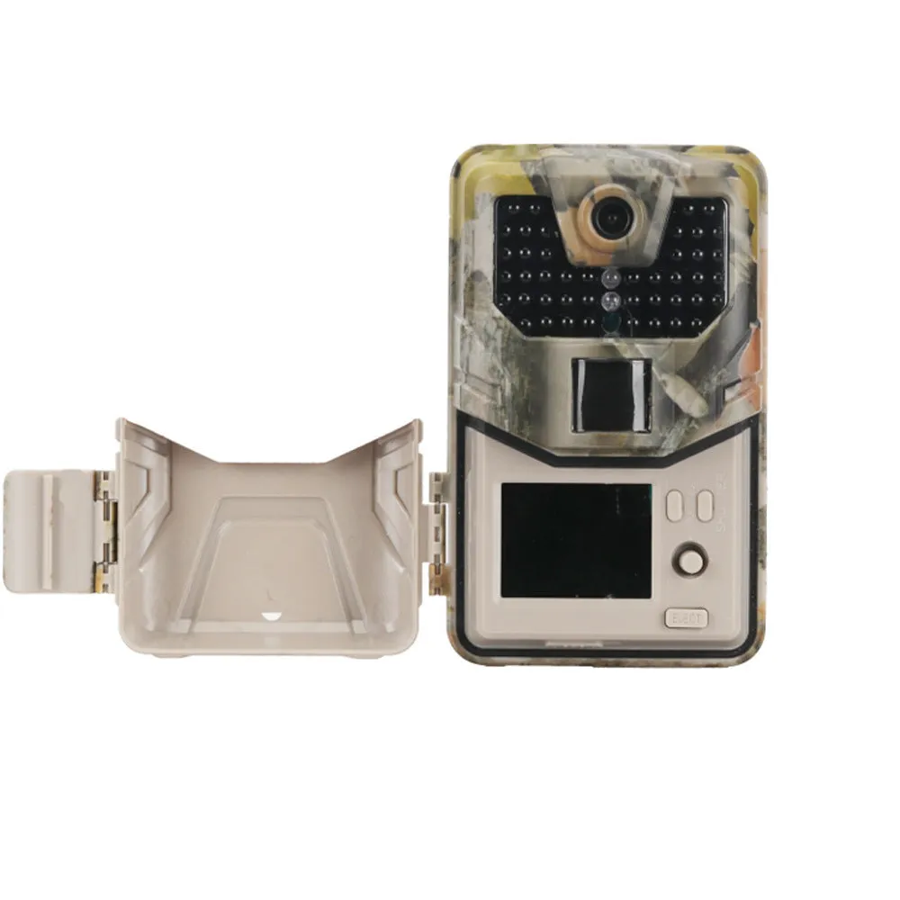 Compact camouflage infrared hunting camera with Bluetooth for mobile APP connectivity.