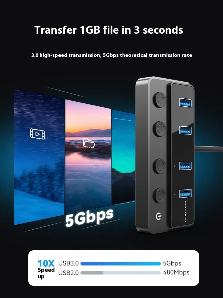 Vention USB 3.0 4-port hub docking station with 1m black cable