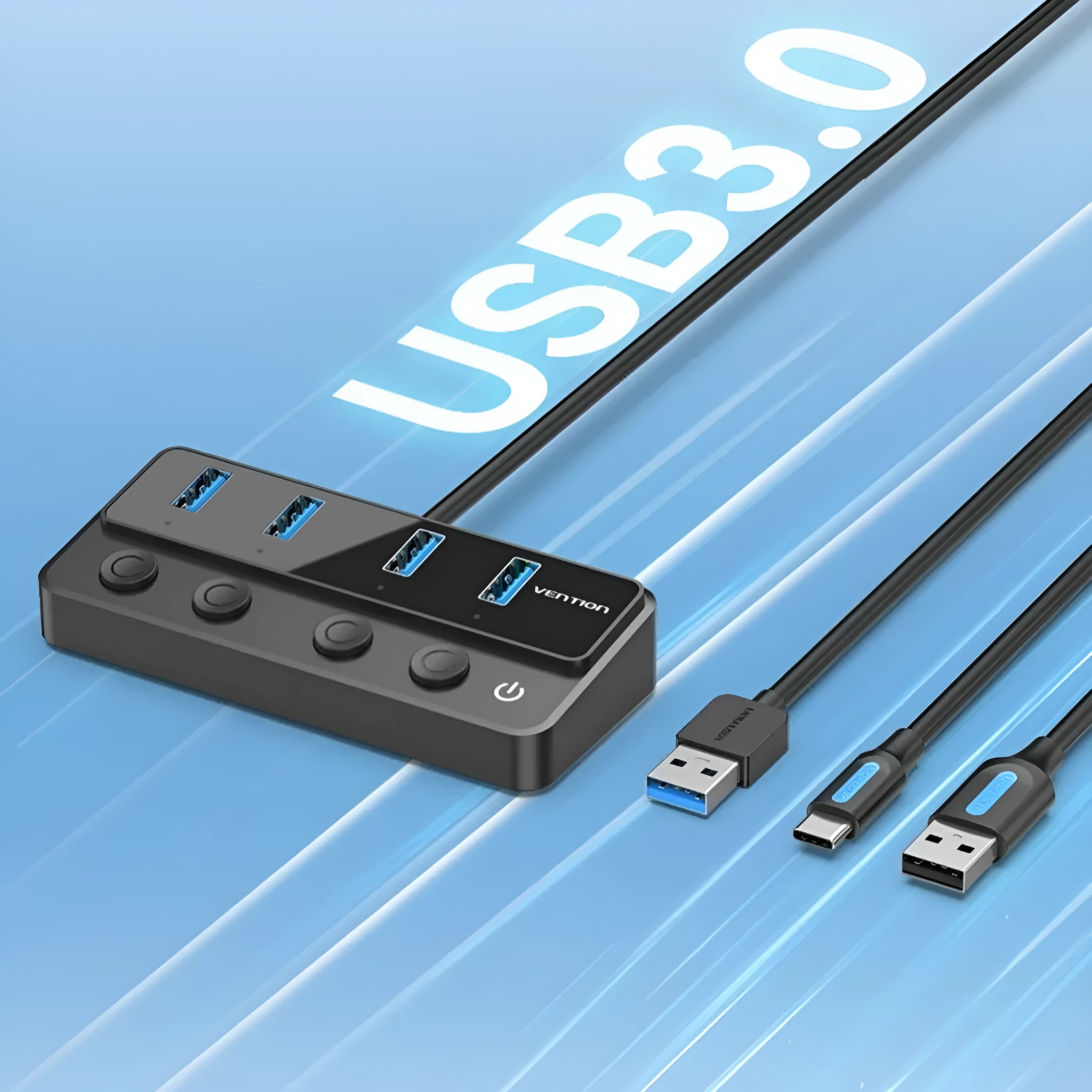 Vention USB 3.0 4-port hub docking station with 1m black cable
