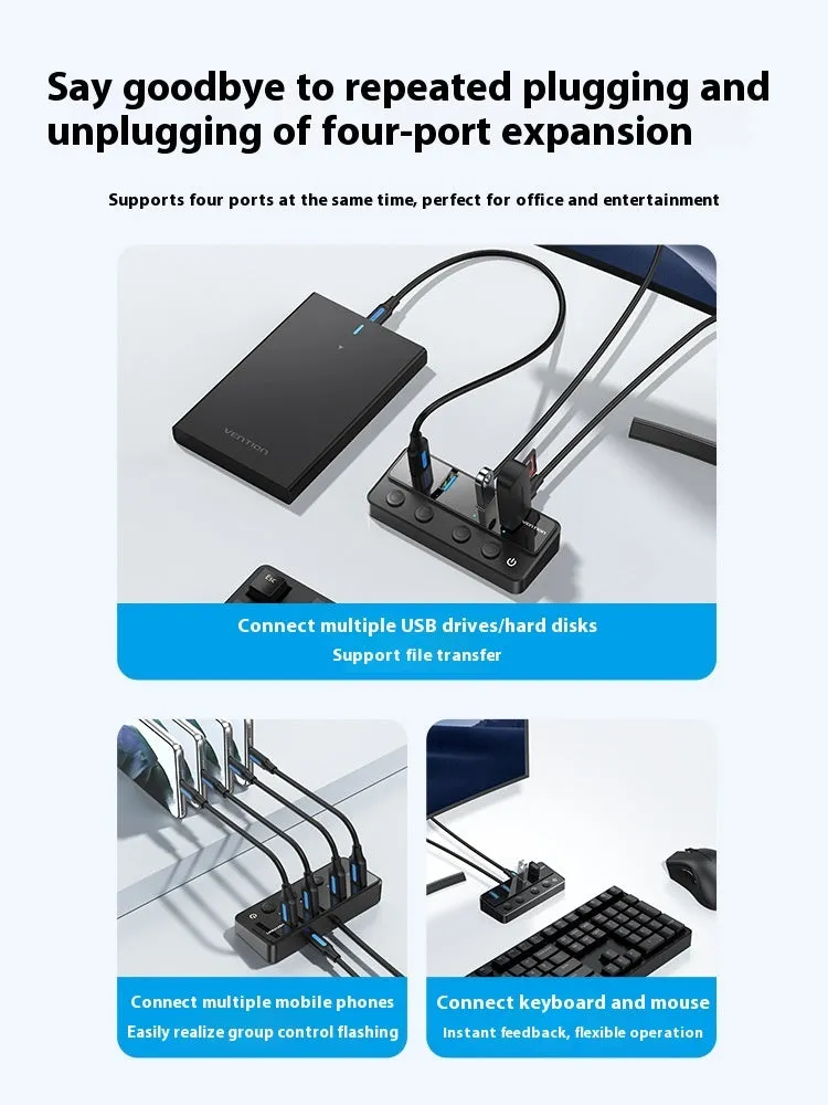 Vention USB 3.0 4-port hub docking station with 1m black cable
