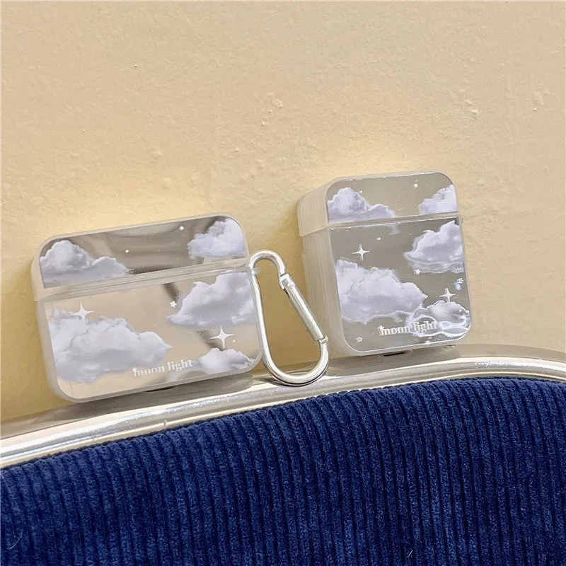 Mirror white clouds silicone hard case for AirPods Pro with glossy finish and cutouts